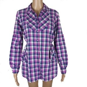 OP Purple Blue Plaid Long Sleeve Button Down